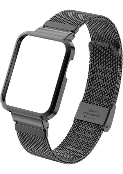 Xiaomi Mi Watch Lite Uyumlu Klipsli Hasır Metal Kordon & Kasa Koruma 2 In 1 Tel Örgü Kayış