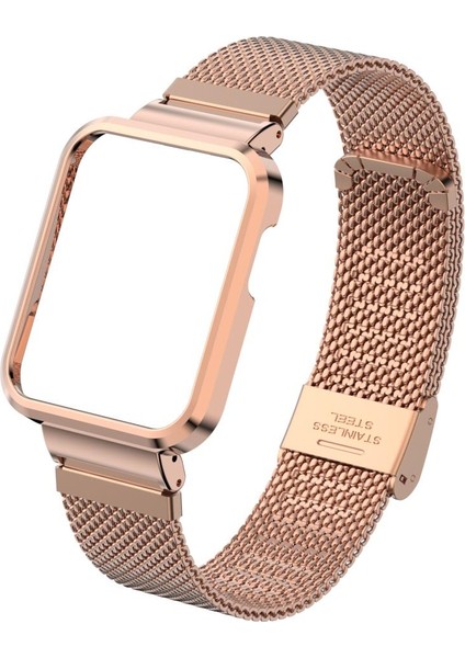 Xiaomi Mi Watch Lite Uyumlu Klipsli Hasır Metal Kordon & Kasa Koruma 2 In 1 Tel Örgü Kayış