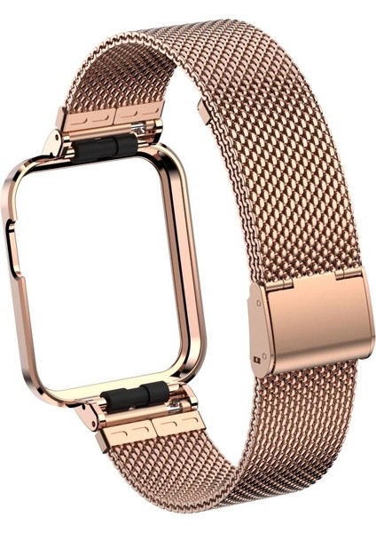 Xiaomi Mi Watch Lite Uyumlu Klipsli Hasır Metal Kordon & Kasa Koruma 2 In 1 Tel Örgü Kayış modelleri