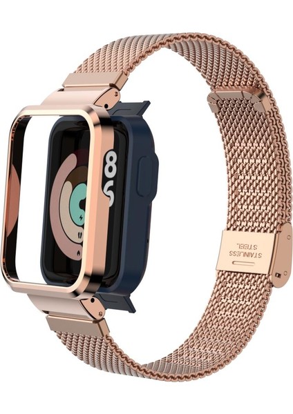 Xiaomi Mi Watch Lite Uyumlu Klipsli Hasır Metal Kordon & Kasa Koruma 2 In 1 Tel Örgü Kayış indirimleri