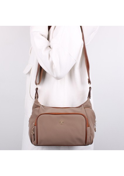 1398 Açık Vizon Taba Suni Deri Bayan Çapraz Omuz Çantası
