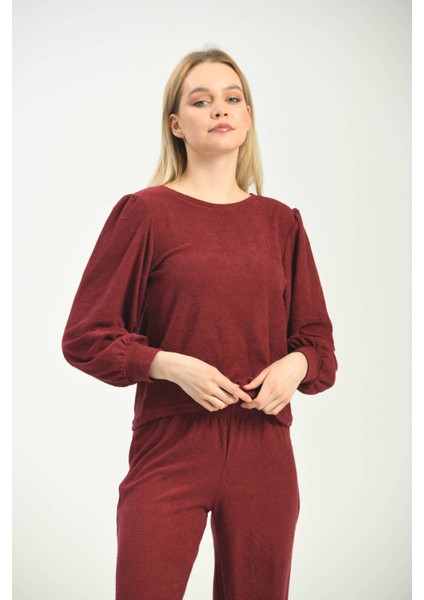 Bordo Örme Havlu Kumaş Bluz
