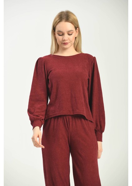 Bordo Örme Havlu Kumaş Bluz