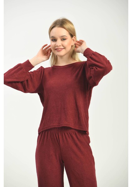 Bordo Örme Havlu Kumaş Bluz