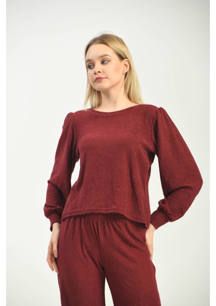 Bordo Örme Havlu Kumaş Bluz