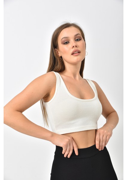 Krem Askılı Crop Büstiyer
