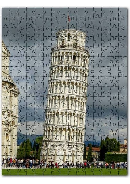 Pisa Kulesi Ziyaretçiler Yağmur Bulutları 120 Parça Puzzle Yapboz Mdf (Ahşap)