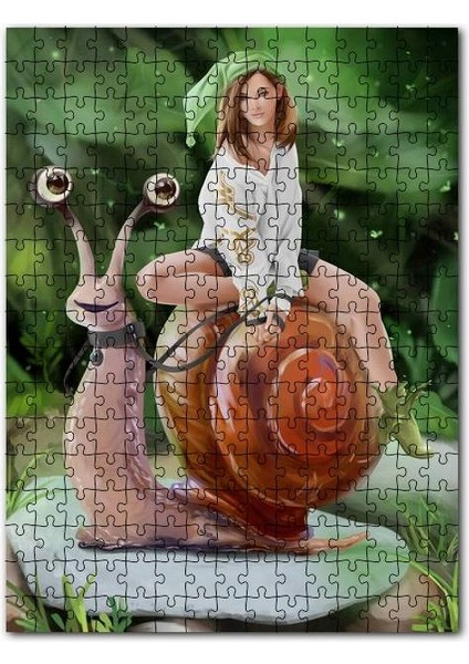 Salyangoz Dizginler Elinde Kız Illüstrasyon 255 Parça Puzzle Yapboz Mdf (Ahşap)
