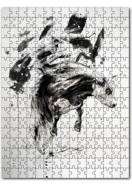 Suluboya Efekt Kovboy Rodeo ve Denge 120 Parça Puzzle Yapboz Mdf (Ahşap)