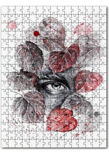 Suluboya Efekt Yaprakların Arasındaki Göz 120 Parça Puzzle Yapboz Mdf (Ahşap)