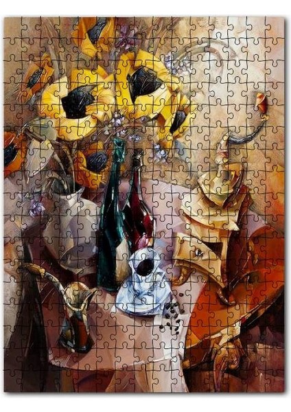 Şarap Kahve Çiçekler ve Müzik Kutusu 255 Parça Puzzle Yapboz Mdf (Ahşap)