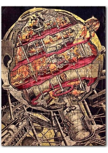 Uzay Mekiği Kesit Vintage Resim 500 Parça Puzzle Yapboz Mdf (Ahşap)