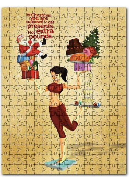 Yılbaşı Beklenti Hediye Almaktır Kilo Değil 120 Parça Puzzle Yapboz Mdf (Ahşap)