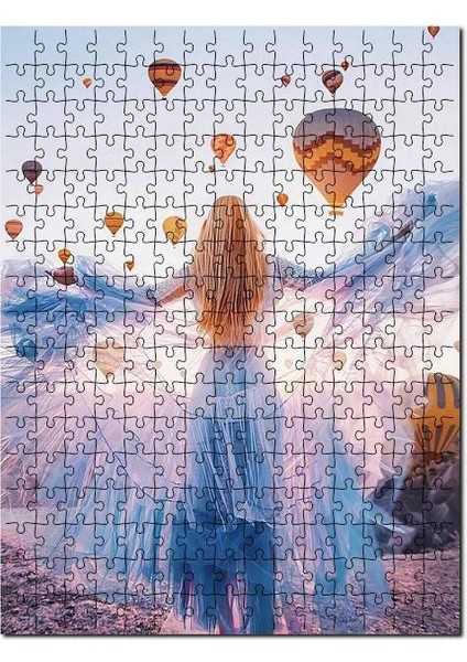 Beyaz Tül Elbiseli Kadın Sıcak Hava Balon 120 Parça Puzzle Yapboz Mdf (Ahşap)