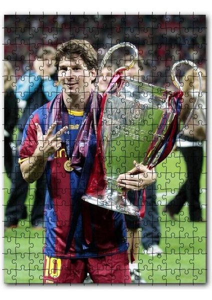 Barcelona Formalı Messi Şampiyonluk Kupası 500 Parça Puzzle Yapboz Mdf (Ahşap)