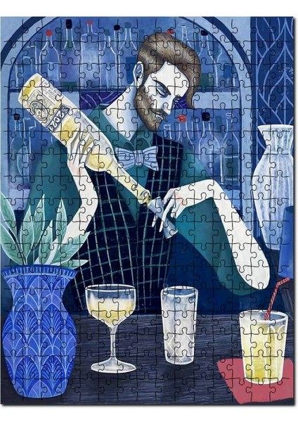 Illütirasyon Içeçek Barmen Görseli 120 Parça Puzzle Yapboz Mdf (Ahşap)