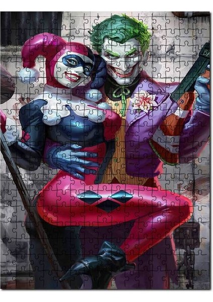 Joker ve Harley Quinn Çizgi Roman Görseli 500 Parça Puzzle Yapboz Mdf (Ahşap)