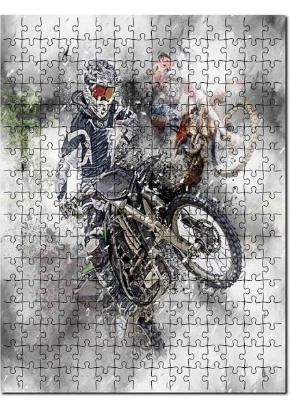 Motokros Spor Motosikletler Görseli 120 Parça Puzzle Yapboz Mdf (Ahşap)