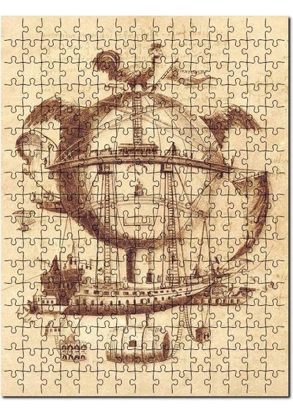 Uçan Yaşam Makinası Çizim 1000 Parça Puzzle Yapboz Mdf (Ahşap)