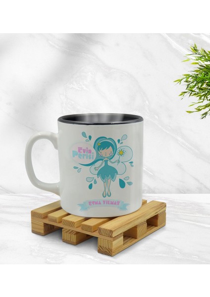 Kişiye Özel Evin Perisi Tasarımlı Içi Siyah Renkli Kupa Bardak Model 4