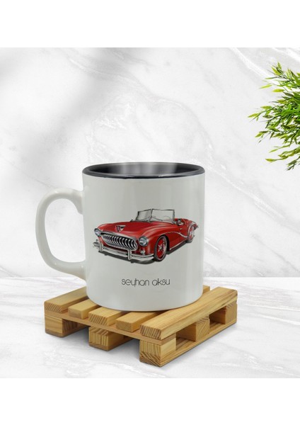 Kişiye Özel Retro Otomobil Tasarımlı Içi Siyah Renkli Kupa Bardak Model 2