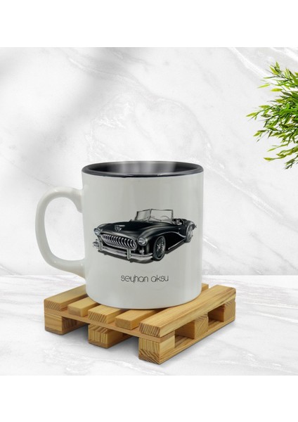 Kişiye Özel Retro Otomobil Tasarımlı Içi Siyah Renkli Kupa Bardak Model 1