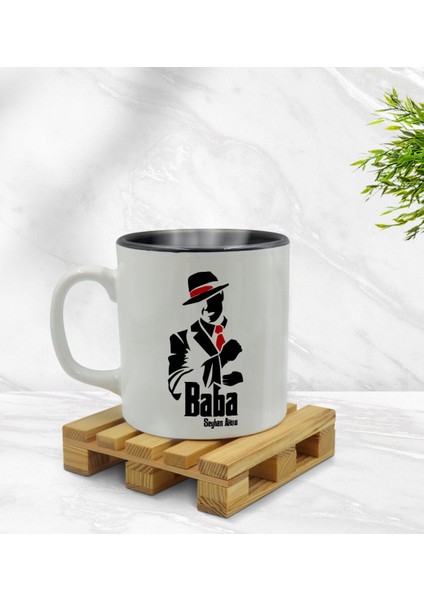 Kişiye Özel Baba Godfather Tasarımlı Içi Siyah Renkli Kupa Bardak Model 18