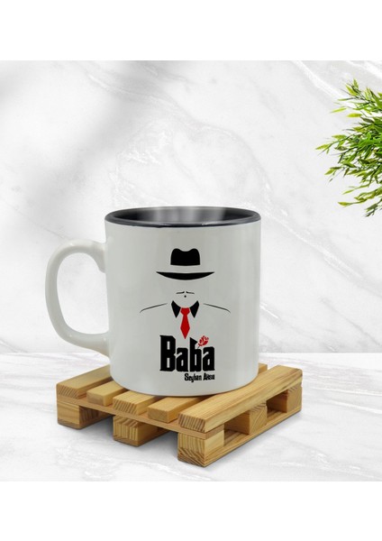 Kişiye Özel Baba Godfather Tasarımlı Içi Siyah Renkli Kupa Bardak Model 17