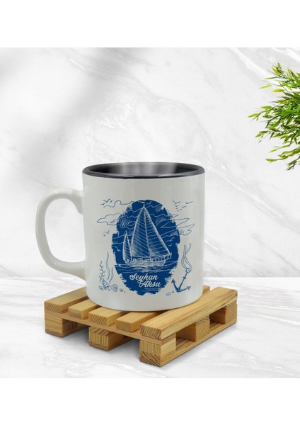 Kişiye Özel Gemi Tasarımlı Içi Siyah Renkli Kupa Bardak Model 2