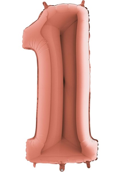 Rakam Folyo Balon Metalik Gül Kurusu - 1 Yaş Folyo Balon Metalik - 1 Yaş Balonu
