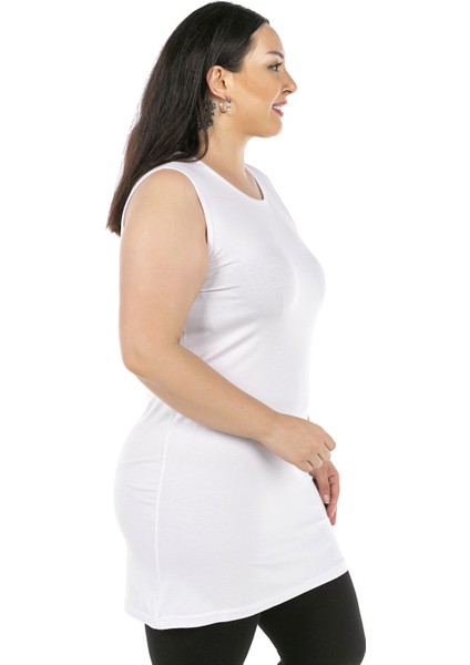 Büyük Beden Yuvarlak Yaka Kalın Askılı Viskon Uzun Beyaz Body fırsatları