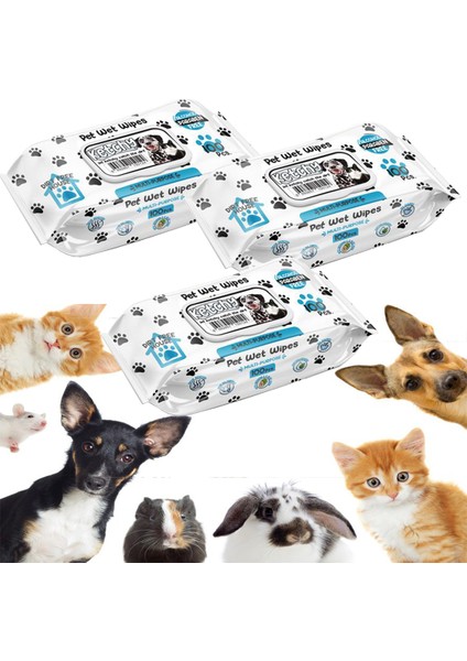 Evcil Hayvan Islak Temizleme Mendili 100'LÜ (3 Adet)