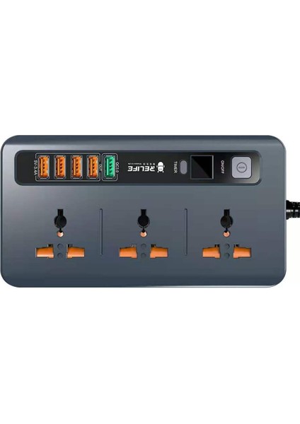 RL-316D Termal Akım ve Isınma Korumalı 5 USB 5V-3.4A Qc3.0 Girişli LED Ekran Saat Zamanlı Uzatma Kablolu Akıllı Priz