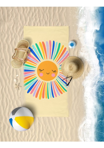 Happy Sun Dijital Baskılı 60 x 130 cm Çocuk Plaj Havlusu