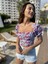 Cored Kabarık Balon Kol Çiçek Desenli Crop Bluz 2