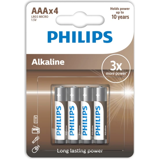 Philips Alkalin 4lü AAA İnce Pil LR03A4B10