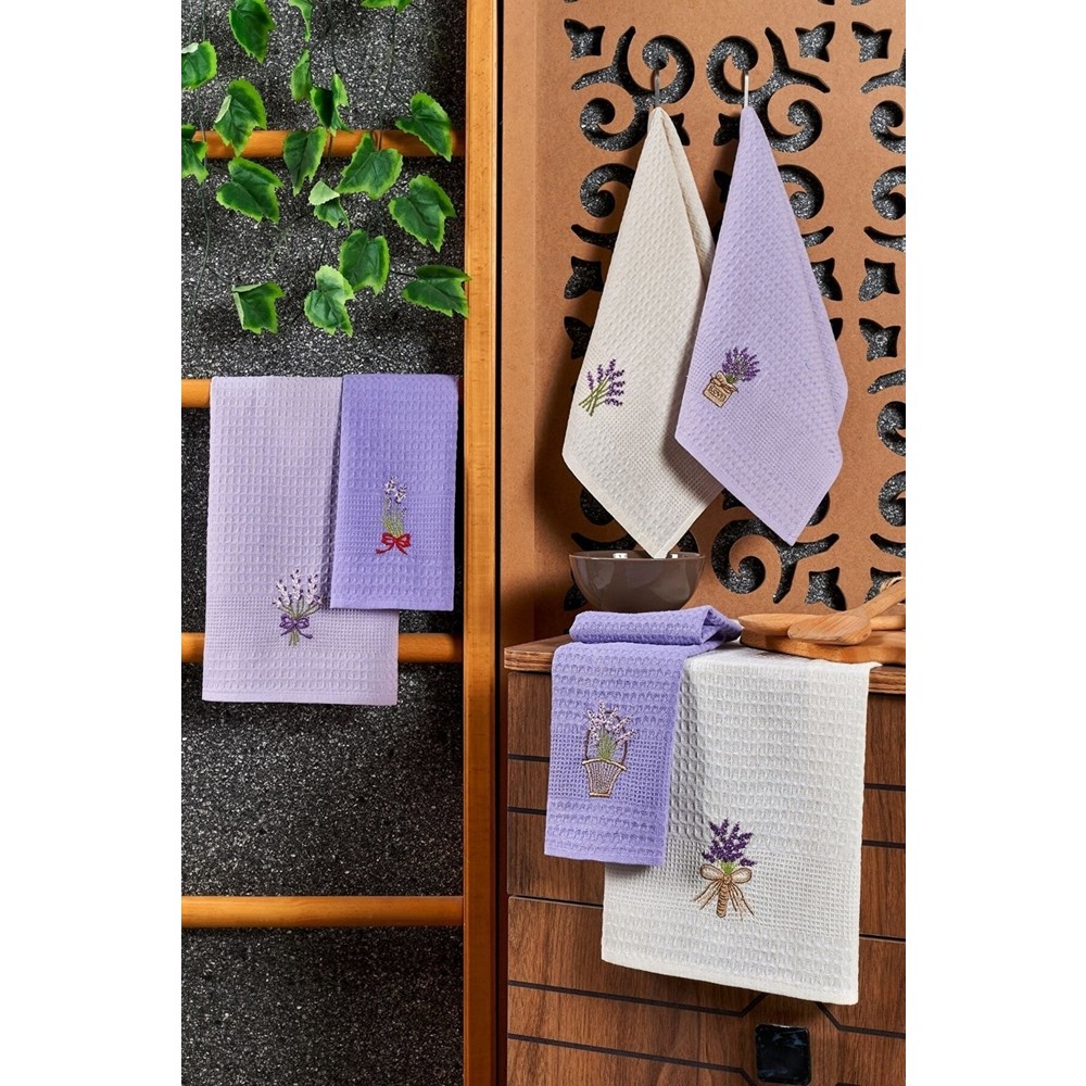 Casnack 6'lı Kurulama Bezi Lavanta Desenli %100 Pamuk 40x60 cm Mutfak İçin
