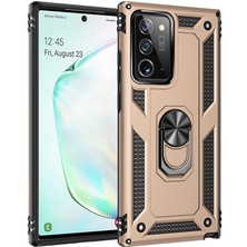 Case World Samsung Galaxy Note 20 Ultra ile Uyumlu Kapak Military Yüzüklü Stantlı Panzer Tank ile Uyumlu Kılıf - Gold