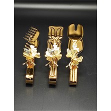 Lüx 3'lü Kelebek Desenli Titanyum Kaplama Servis Sunum Makarna Pasta Salata Kek Maşa Seti Takımı