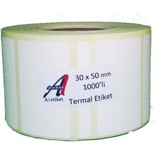 A1 Etiket 64.000 Adet 30 x 50 Termal Barkod Etiketi 1000'li Rulo