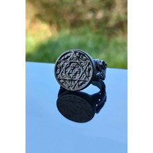 Trend Collection Davut Yıldızı Hz. Süleyman Mührü Ayarlanabilir Siyah Erkek Yüzük