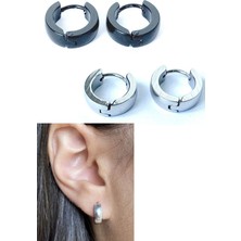 Trend Collection Ikili Siyah Gümüş Renk Delikli Kulaklar Için Unisex Halka Küpe