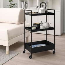 IKEA 3 Katlı Servis Arabası Siyah Renk 50.5x30x83 cm Düzenleyici Raf Ünitesi Çelik