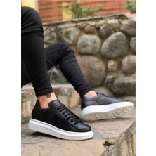 Xon1 547 Kalın Yüksek Taban Siyah Beyaz Bağcıklı Spor Erkek Ayakkabı