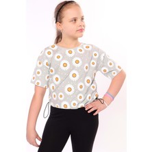 Toontoy Kız Çocuk Komple Papatya Baskılı Tişört