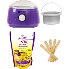 Vi-Vet Ağda Makinesi Mor 800 Alfa+Ek Hazne+Vivet Natural Boncuk Ağda 250ML+5 Spatula+Vivet 125ML Yağ