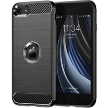 Microcase iPhone Se (2022) Brushed Carbon Fiber Silikon Kılıf - Siyah