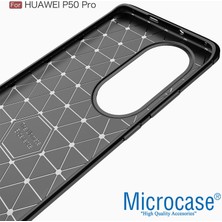 Microcase Huawei P50 Pro Brushed Carbon Fiber Silikon Kılıf - Siyah