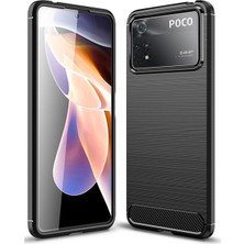 Microcase Xiaomi Poco X4 Pro 5g Brushed Carbon Fiber Silikon Kılıf - Siyah