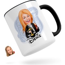 Kişiye Özel Kadın Avukat Karikatürlü Siyah Kupa Bardak-1